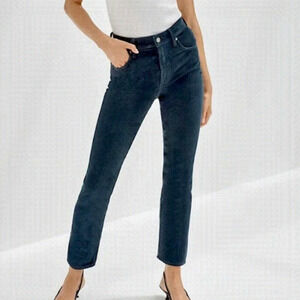 Aritzia Denim Forum The Arlo High Rise Straight Leg Blue Corduroy Pants